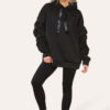 Oversized Ruched Sleeves Hoodie With Satin Ribbon