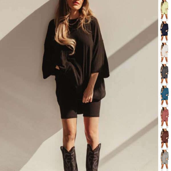 0a53815b-ae84-4911-9591-79e59984c9fc.jpg Summer Shorts Suit Fashion Loose Short-sleeved T-shirt And Slim Tight Pants Women's Clothing