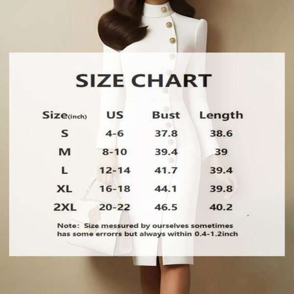 0d5735fe-da25-4419-a09d-9332968b3b3b.jpg Elegant Solid Color Women's Long Sleeve Dress, Stand Collar With Golden Buttons Bodycon Slit Hem Dress For Formal Occasions