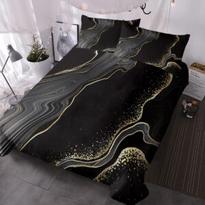 Black Gold Grey Marble Bedding Watercolor Marble Duvet Cover Set Abstract Chic Printed Design Quilt Cover Single 1 Duvet Cover 2 Pillowcases