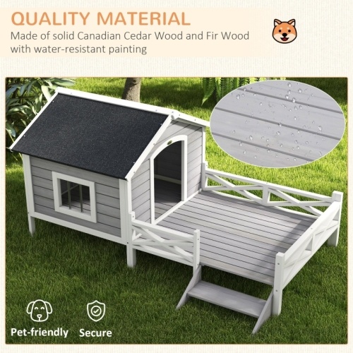 30fcb67d-43ed-44a8-b1ff-dc936e3f366d.jpg PawHut Small Medium Dog House With Porch, Grey
