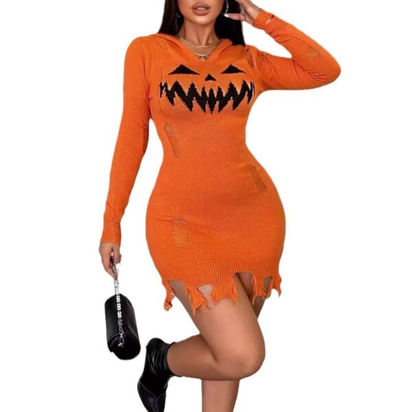 Women's Solid Color Hooded Halloween Fashion Tight Dress