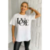 Ladies Oversized Love Print Slogan Short Sleeves T Shirt Top