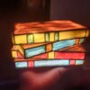 Stacked Books Lamp Nightstand Desk Lamps Resin Handicraft Stacked Books Light Stained Glass Table Desk Reading Light Decorative