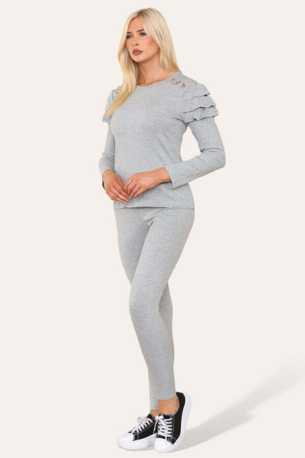 515ea4c0-7109-48ad-83d9-90eb8ccd2842.jpg Frilled Sleeves Set Shoulder Golden Button Lounge Wear Suit