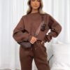Solid Color Round Neck Pullover, Long Pants And Long Sleeve Hoodie Set