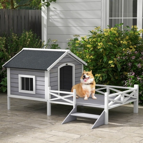 67c01ed5-7fae-40bd-a718-8b7890a36208.jpg PawHut Small Medium Dog House With Porch, Grey