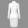 75c4dc14-b4d9-4dc1-a786-696fe04a27c8.jpg Elegant Solid Color Women's Long Sleeve Dress, Stand Collar With Golden Buttons Bodycon Slit Hem Dress For Formal Occasions