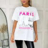 Ladies Oversized Paris Slogan Short Sleeves T Shirt Top