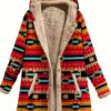 Cotton And Linen Printed Hoodie Warm Plush Coat
