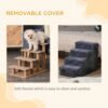 PawHut Four-Step Dog Stairs, With Washable Plush Cover, For High Bed Sofa, Dog Stairs For Small Dog And Cat - Dark Grey