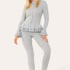 Long Sleeves Peplum Front Buttons Frilled Hem Lounge Wear Set