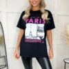 Ladies Oversized Paris Slogan Short Sleeves T Shirt Top
