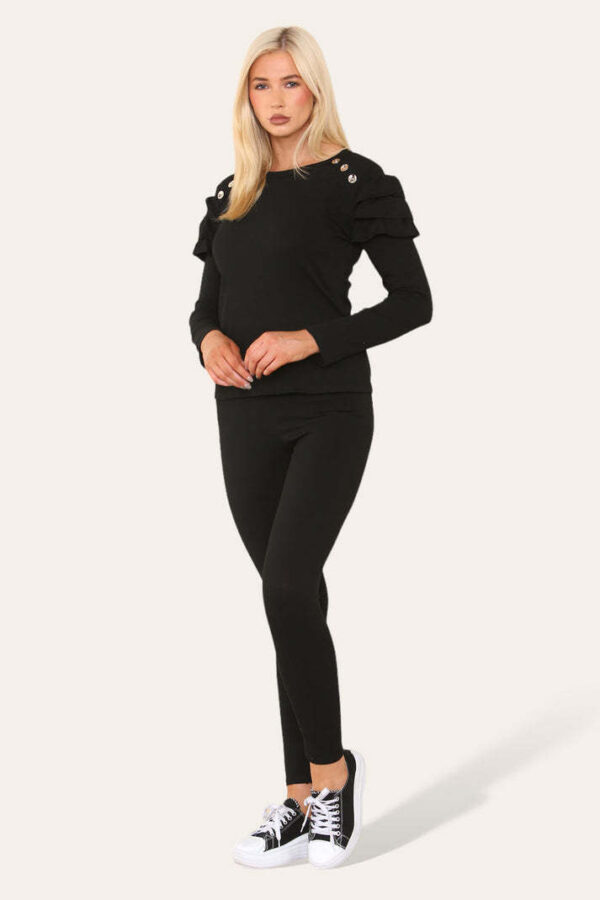 98dcdcb5-6e14-4bc5-856d-dd6c31e80d9b.jpg Frilled Sleeves Set Shoulder Golden Button Lounge Wear Suit