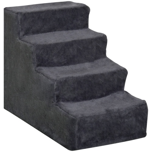 PawHut Four-Step Dog Stairs, With Washable Plush Cover, For High Bed Sofa, Dog Stairs For Small Dog And Cat - Dark Grey