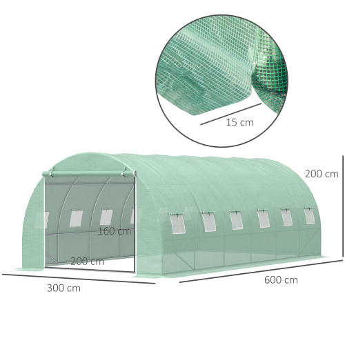 Outsunny 6 X 3 X 2 M Polytunnel Greenhouse With Roll-up Door And 12 Mesh Windows, Walk-in Garden Tunnel Warm House Tent With UV-resistant PE Cover And Galvanised Steel Frame, Green