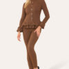 Long Sleeves Peplum Front Buttons Frilled Hem Lounge Wear Set