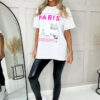 Ladies Oversized Paris Slogan Short Sleeves T Shirt Top