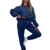 Solid Color Round Neck Pullover, Long Pants And Long Sleeve Hoodie Set