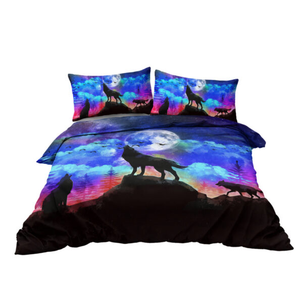Moon Wolf Duvet Cover Set Single 3pcs Colorful Microfiber Kids Bedding Set