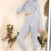 Ribbed Tracksuit Two Piece Set With Half Zip Detail Gym Loungewear