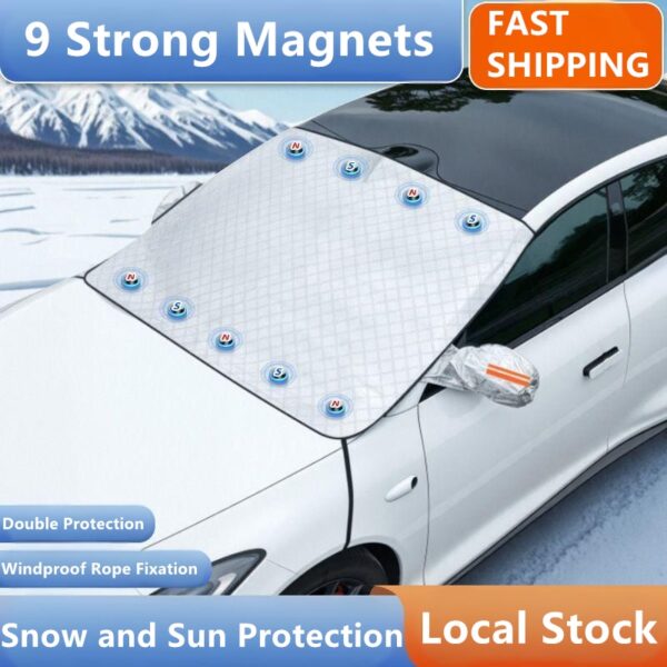 c6f64e6d-fdfa-49f9-b08d-947c7de14c92.jpg 9 Magnetic Car Windscreen Windshield Frost Ice Snow Cover Window Mirror Protector With Hook