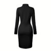 d11c0286-c620-4c71-b93f-73e57405e1e3.jpg Elegant Solid Color Women's Long Sleeve Dress, Stand Collar With Golden Buttons Bodycon Slit Hem Dress For Formal Occasions