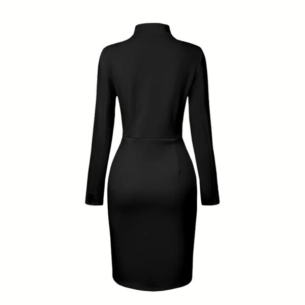d11c0286-c620-4c71-b93f-73e57405e1e3.jpg Elegant Solid Color Women's Long Sleeve Dress, Stand Collar With Golden Buttons Bodycon Slit Hem Dress For Formal Occasions