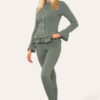 Long Sleeves Peplum Front Buttons Frilled Hem Lounge Wear Set