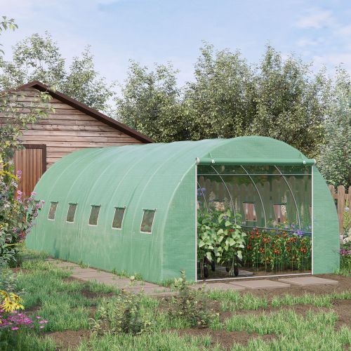 Outsunny 6 X 3 X 2 M Polytunnel Greenhouse With Roll-up Door And 12 Mesh Windows, Walk-in Garden Tunnel Warm House Tent With UV-resistant PE Cover And Galvanised Steel Frame, Green