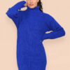 Polo Roll Neck Over Sized Ribbed Knitted Florescent Chunky Sweater Jumper Dress