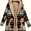 Cotton And Linen Printed Hoodie Warm Plush Coat