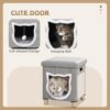 PawHut Cat House Cave, Cat Bed Cube With Scratching Pad, Soft Detachable & Washable Cushion, Toy Ball, For Indoor Kittens, Grey