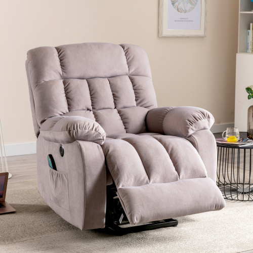 Electric Power Lift Recliner Chair Sofa With Massage And Heat For Elderly 2 Side Pockets USB Ports Single Recliner Chairs For Living Room Overstuffed Breathable Fabric Reclining