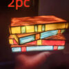 Stacked Books Lamp Nightstand Desk Lamps Resin Handicraft Stacked Books Light Stained Glass Table Desk Reading Light Decorative