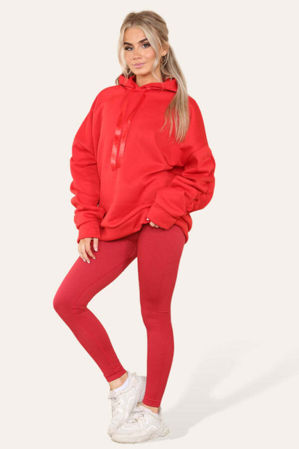 Oversized Ruched Sleeves Hoodie With Satin Ribbon