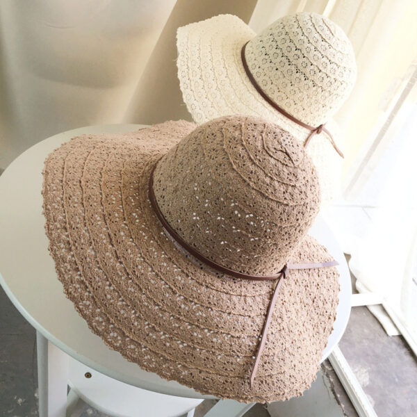Foldable Women Straw Beach Sun Hat Summer Ladies Travel Wide Brim Cap