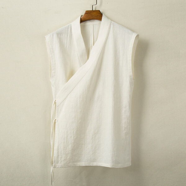 Summer Sleeveless Cardigan Jacket Men Chinese Style V-Neck