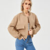 Women's Lightweight Cropped Bomber Jacket Casual Long Sleeve Varsity Jacket With Pocket Fashion Y2k Jacket Streetwear