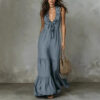 Sleeveless Cotton-Linen V-Neck Maxi Dress