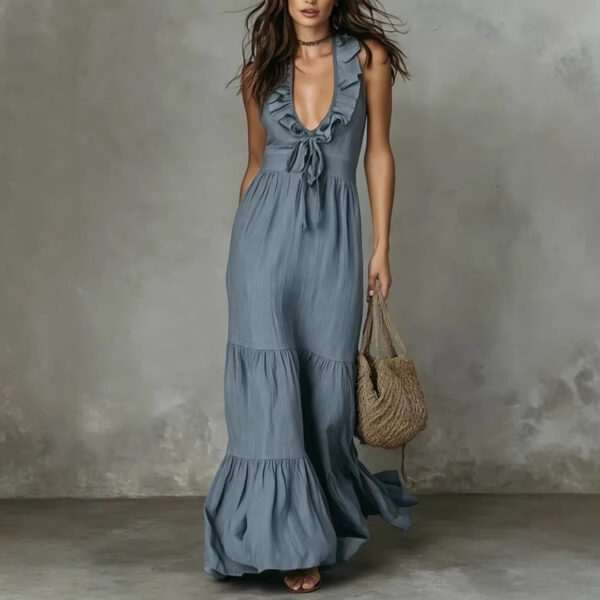 Sleeveless Cotton-Linen V-Neck Maxi Dress