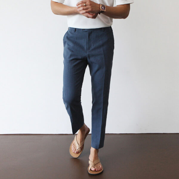 White For Men Cotton Fabric Cropped Linen Trousers