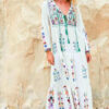 Boho Embroidered Floral Lace-up Maxi Dress