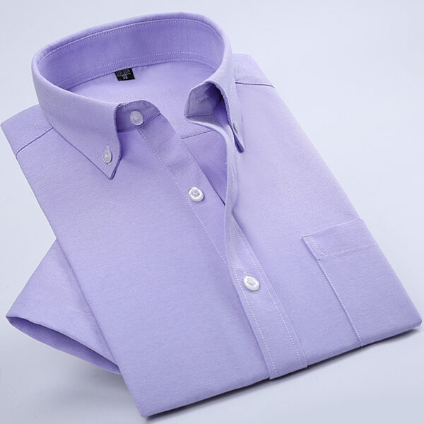 Summer Business Oxford Short-Sleeved Shirt For Men, New Men's Non-Iron Anti-Wrinkle Solid Color Button Collar Men's Short-Sleeved Shirt