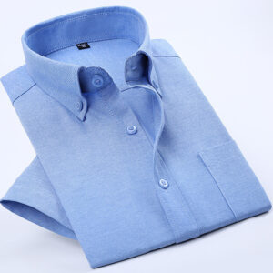 1618282389357.jpg Summer Business Oxford Short-Sleeved Shirt For Men, New Men's Non-Iron Anti-Wrinkle Solid Color Button Collar Men's Short-Sleeved Shirt