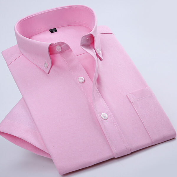 Summer Business Oxford Short-Sleeved Shirt For Men, New Men's Non-Iron Anti-Wrinkle Solid Color Button Collar Men's Short-Sleeved Shirt