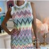 Rainbow Knit Dress Women Mini Dresses Patchwork Casual