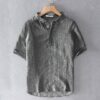1622530714641.jpg Linen Striped Short Sleeve Shirt Summer Retro Shirt Breathable Linen Linen Cotton Linen Square Collar T-shirt