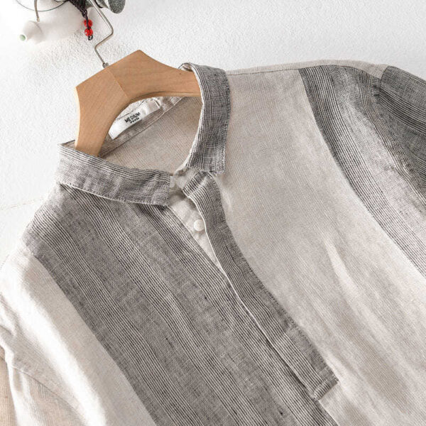 1622530714646.jpg Linen Striped Short Sleeve Shirt Summer Retro Shirt Breathable Linen Linen Cotton Linen Square Collar T-shirt