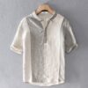 1622530714647.jpg Linen Striped Short Sleeve Shirt Summer Retro Shirt Breathable Linen Linen Cotton Linen Square Collar T-shirt